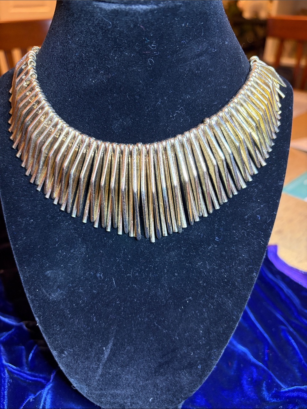 Natasha Couture Gold Tapered Fringe Collar Necklace
